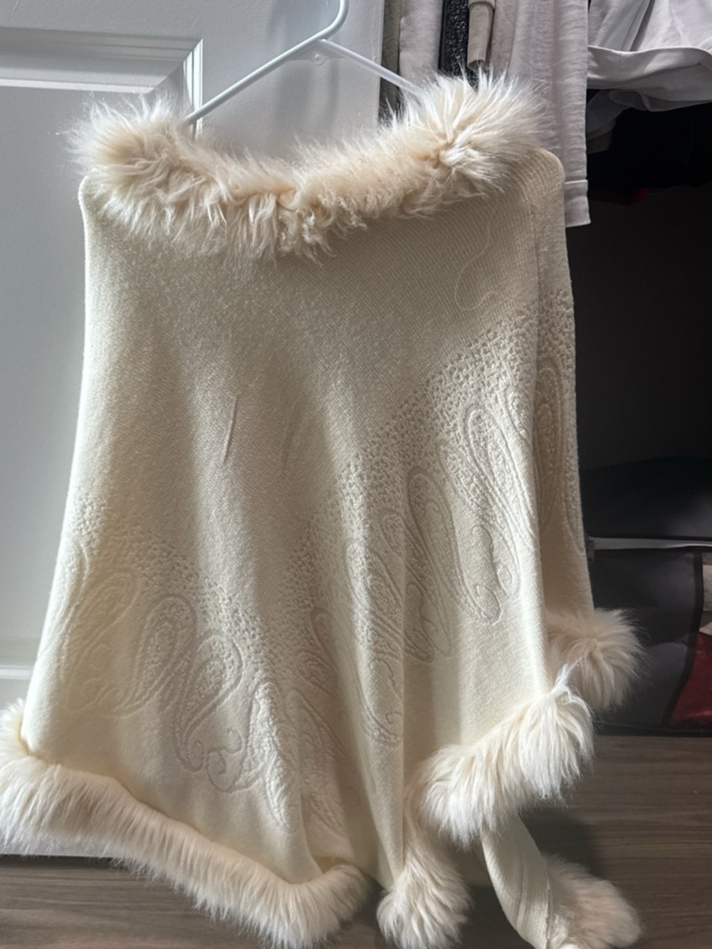 Cream Fur-Trim Poncho